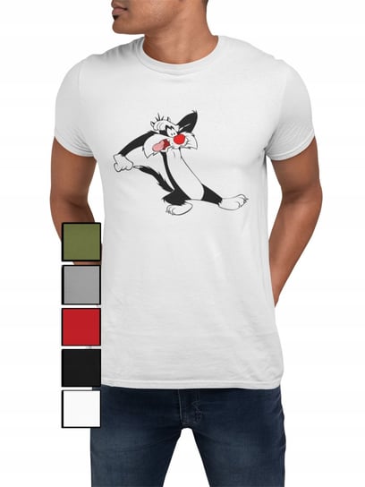 KOSZULKA T-SHIRT MĘSKA Z NADRUKIEM LOONEY TUNES SYLWESTER KOT - - M Inna marka