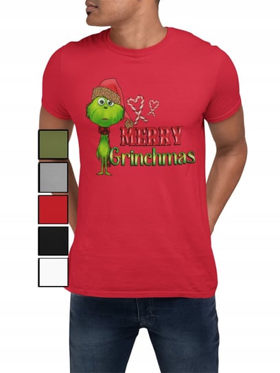 KOSZULKA T-SHIRT MĘSKA Z NADRUKIEM NA PREZENT ŚWIĘTA GRINCH - S Inna marka