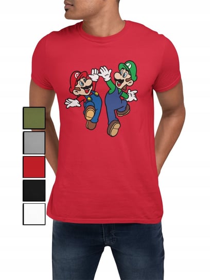 KOSZULKA T-SHIRT MĘSKA Z NADRUKIEM SUPER MARIO LUIGI SMOK DLA FANA - L Inna marka