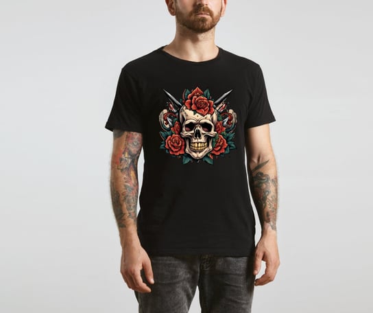 Koszulka T-Shirt Old School Skull rozmiar 4XL z nadrukiem nadruk czaszka tatuaż tattoo unisex czarna czarny Inna marka