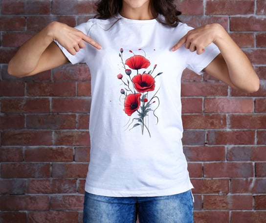 Koszulka T-Shirt Poppy biała rozmiar 2XL z nadrukiem nadruk Maki Inna marka