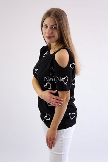 Koszulka w srebrne serduszka z wyciętymi ramionami Sonia Czarna UNI Nelino