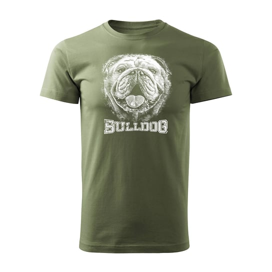 Koszulka z buldogiem angielskim bulldog angielski męska khaki REGULAR-L TUCANOS