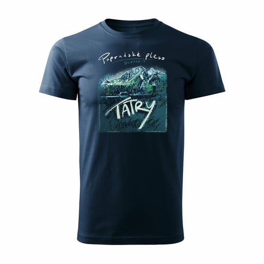 Koszulka Z Górami W Góry Turystyczna Z Tatrami Tatry Popradskie Pleso Trekkingowa Męska Granatowa Regular-Xl Inna marka