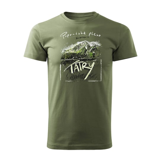 Koszulka Z Górami W Góry Turystyczna Z Tatrami Tatry Popradskie Pleso Trekkingowa Męska Khaki Regular-Xl Inna marka