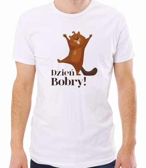 Koszulka z grafiką dzień bobry, męska, biała, rozmiar XXL Inna marka
