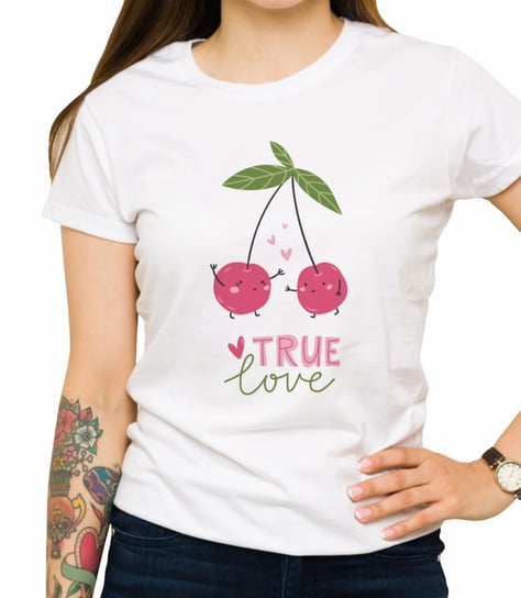 Koszulka z grafiką wiśnie prawdziwa miłość, biała, damska, rozmiar s Inna marka