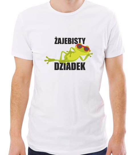 Koszulka z grafiką żajebisty dziadek, Dzień Dziadka i nie tylko, męska, biała, rozmiar M Fotobloki & Decor