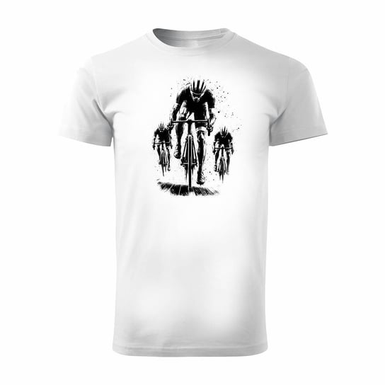 Koszulka z kolarzem kolarz kolarska kolarzami kolarze dla rowerzysty z kolarką rowerem męska biała REGULAR-L Topslang