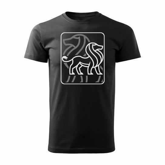 Koszulka z lwem znak zodiaku lew z lwami lwy męska czarna REGULAR-M TUCANOS
