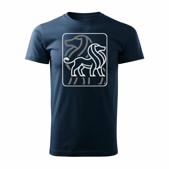 Koszulka z lwem znak zodiaku lew z lwami lwy męska granatowa REGULAR-L TUCANOS