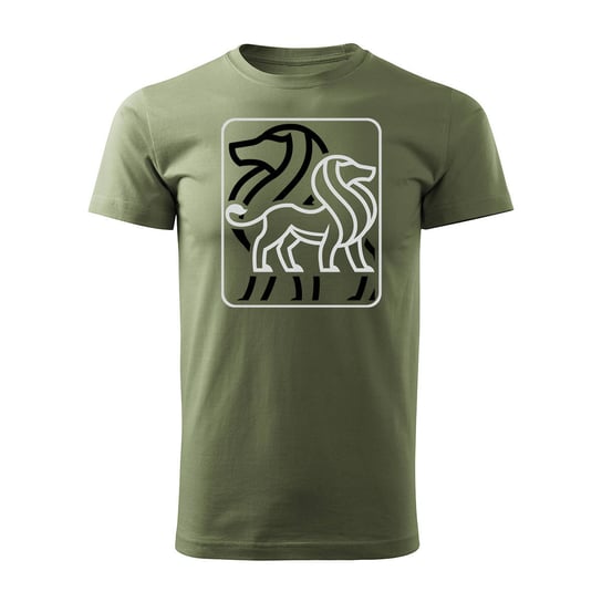 Koszulka z lwem znak zodiaku lew z lwami lwy męska khaki REGULAR-L TUCANOS