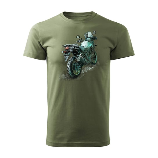 Koszulka z motocyklem na motor Suzuki V-strom Vstrom DL 650 XT męska khaki REGULAR-S Topslang