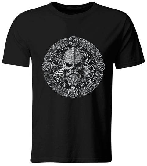 Koszulka z nadrukiem Czaszka Wikinga. Prezent dla fana Wikingów, czarna, roz. L GiTees