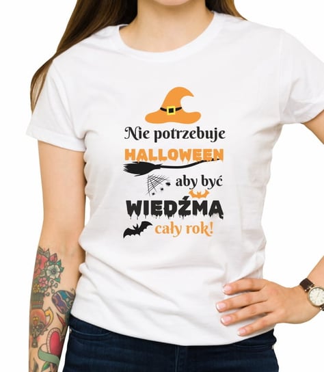 Koszulka Z Nadrukiem, Halloweenowa Wiedźma, Damska, Biała, Rozmiar M Inna marka