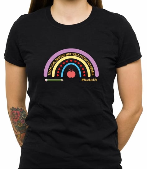 Koszulka z nadrukiem, rainbow teach love inspire, damska, czarna, rozmiar XXL Inna marka