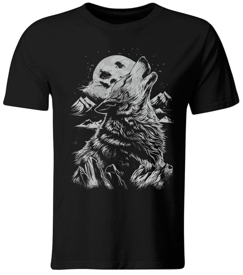 Koszulka z nadrukiem Wilk na tle Księżyca,czarna, roz. XXL GiTees