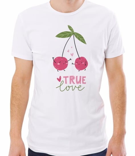 Koszulka z nadrukiem wiśnie prawdziwa miłość, męska, biała, rozmiar M Inna marka