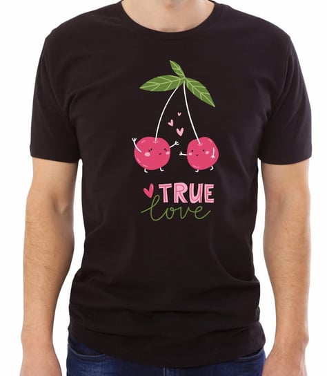 Koszulka z nadrukiem wiśnie prawdziwa miłość, męska, czarna, rozmiar L Inna marka