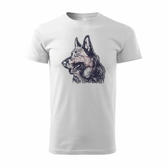 Koszulka z owczarkiem niemieckim owczarek niemiecki wilczur męska biała REGULAR-M TUCANOS