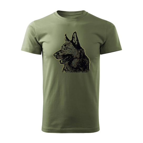Koszulka z owczarkiem niemieckim owczarek niemiecki wilczur męska khaki REGULAR-L TUCANOS