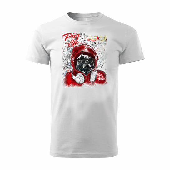Koszulka z psem Mops mopsem mopsik street art urban męska biała-XXL TUCANOS