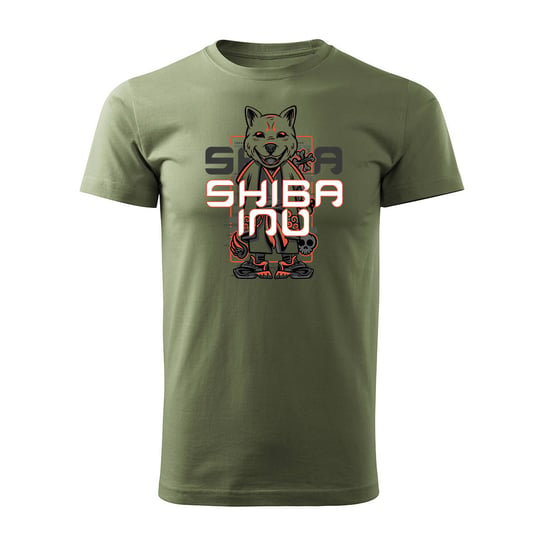 Koszulka z psem Shiba Inu męska khaki REGULAR-S TUCANOS