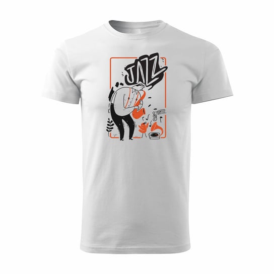 Koszulka z saksofonem jazz dla muzyka saksofonisty męska biała REGULAR-L TUCANOS