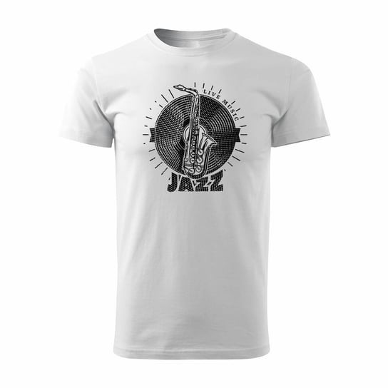 Koszulka z saksofonem jazz dla muzyka saksofonisty męska biała REGULAR-M TUCANOS
