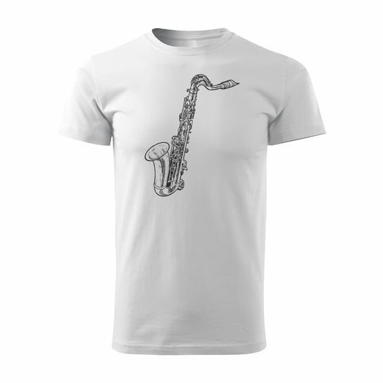Koszulka z saksofonem jazz dla muzyka saksofonisty męska biała REGULAR-XXL TUCANOS