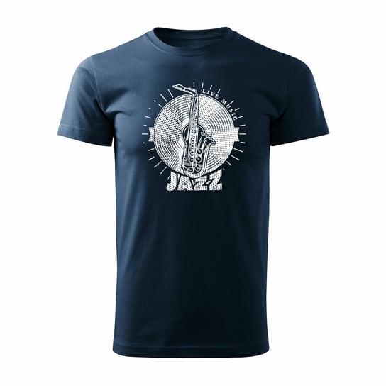 Koszulka z saksofonem jazz dla muzyka saksofonisty męska granatowa REGULAR-L TUCANOS