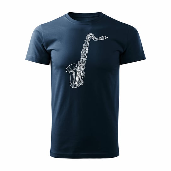 Koszulka z saksofonem jazz dla muzyka saksofonisty męska granatowa REGULAR-M TUCANOS