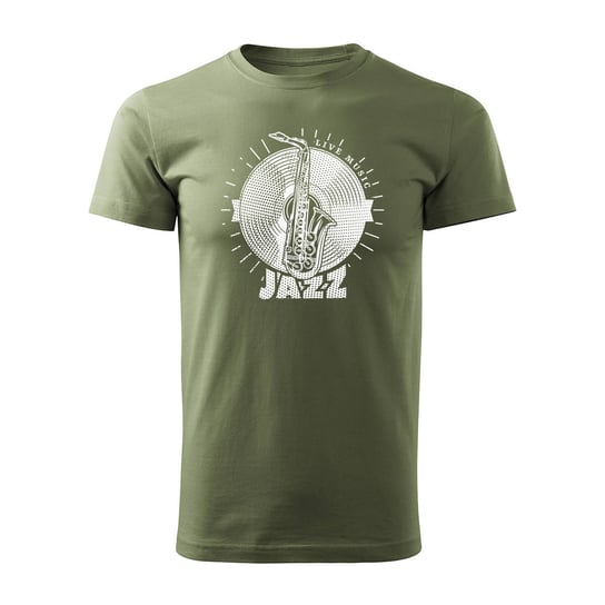 Koszulka z saksofonem jazz dla muzyka saksofonisty męska khaki REGULAR-L TUCANOS
