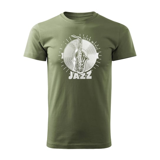 Koszulka z saksofonem jazz dla muzyka saksofonisty męska khaki REGULAR-XL TUCANOS