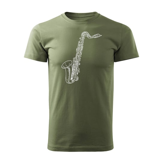 Koszulka z saksofonem jazz dla muzyka saksofonisty męska khaki REGULAR-XL TUCANOS