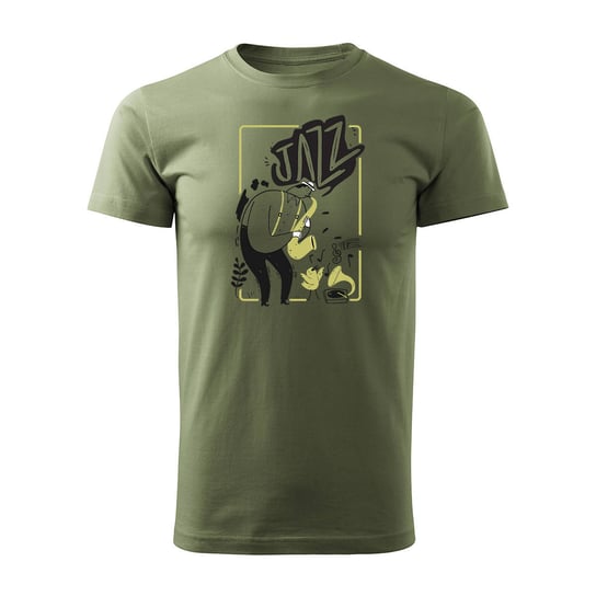 Koszulka z saksofonem jazz dla muzyka saksofonisty męska khaki REGULAR-XL TUCANOS