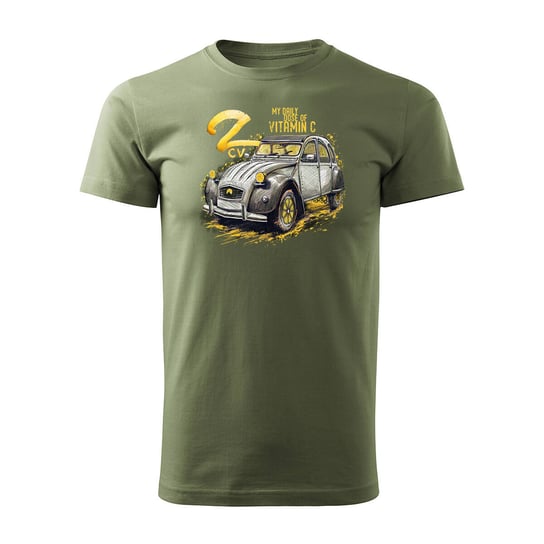 Koszulka Z Samochodem Citroen 2Cv 2 Cv Charleston Dla Pasjonatów Amerykańskiej Motoryzacji Kolekcjonerska Męska Khaki Regular-L Inna marka