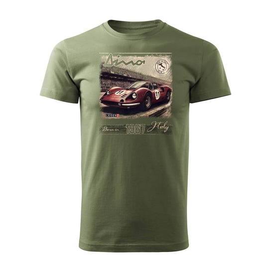 Koszulka Z Samochodem Ferrari Dino F1 Le Mans Kolekcjonerska Męska Khaki Regular-M Inna marka