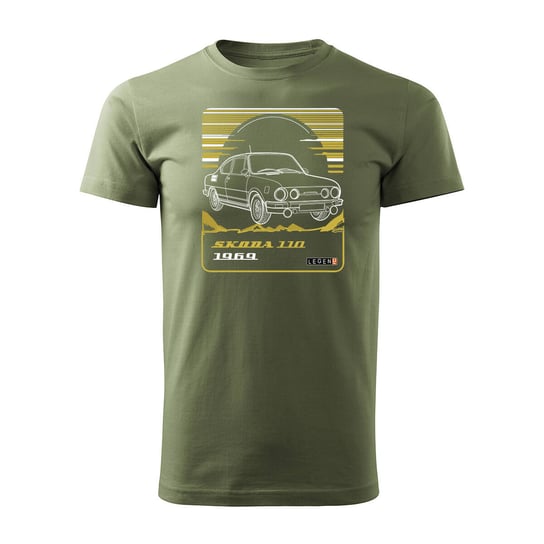 Koszulka z samochodem Skoda 110 R PRL legend męska khaki REGULAR-XL Topslang