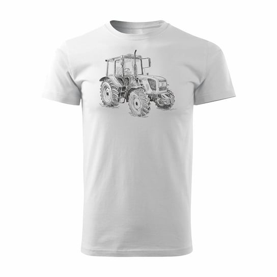 Koszulka z traktorem traktor dla rolnika John Deere Claas New Holland Fendt męska biała REGULAR-L TUCANOS