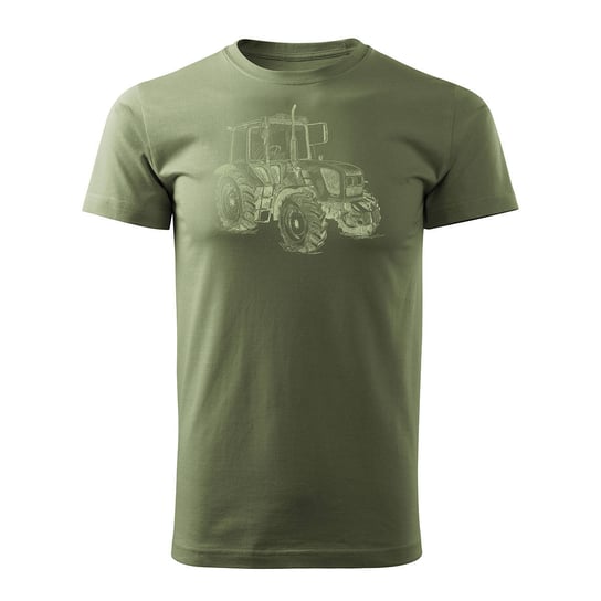 Koszulka z traktorem traktor dla rolnika John Deere Claas New Holland Fendt męska khaki REGULAR-L TUCANOS