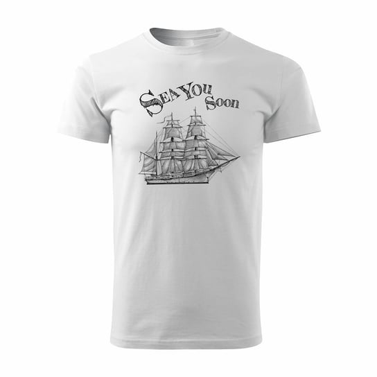Koszulka żeglarska dla żeglarza z jachtem żaglówką męska biała REGULAR-L TUCANOS