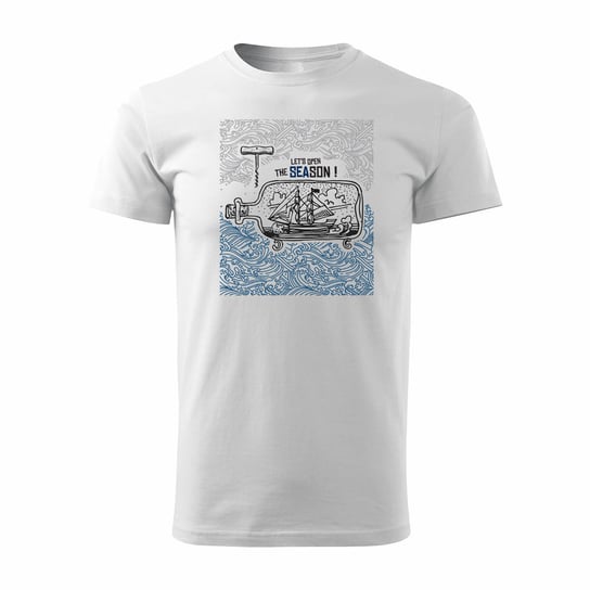 Koszulka żeglarska dla żeglarza z jachtem żaglówką męska biała REGULAR-M TUCANOS