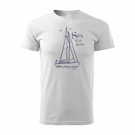 Koszulka żeglarska dla żeglarza z jachtem żaglówką męska biała REGULAR - S Topslang