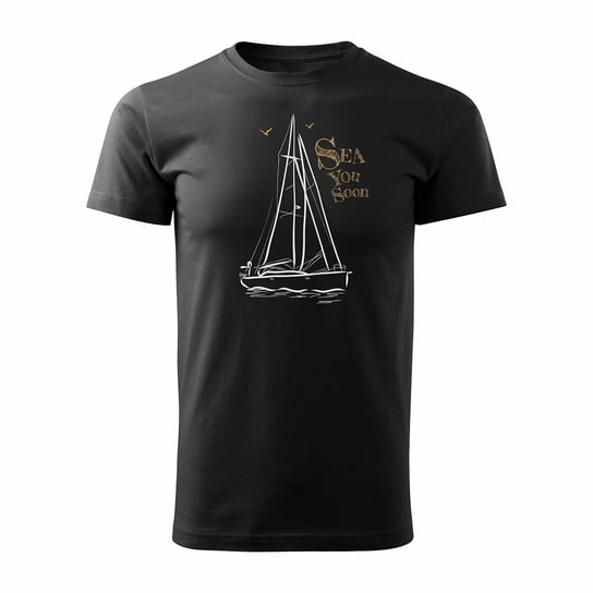 Koszulka żeglarska dla żeglarza z jachtem żaglówką męska czarna REGULAR - S Topslang