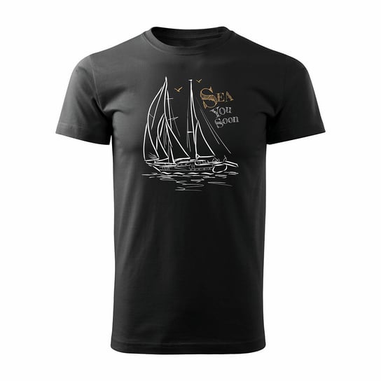 Koszulka żeglarska dla żeglarza z jachtem żaglówką męska czarna REGULAR - XXL Topslang