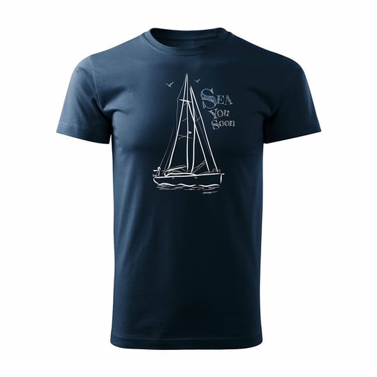 Koszulka żeglarska dla żeglarza z jachtem żaglówką męska granatowa REGULAR - L Topslang