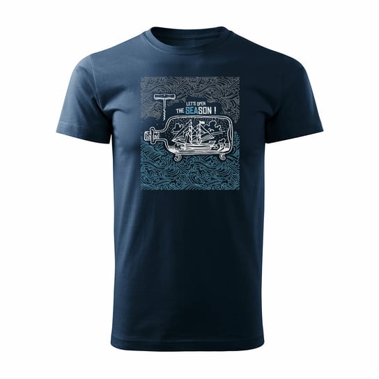 Koszulka żeglarska dla żeglarza z jachtem żaglówką męska granatowa REGULAR-L TUCANOS