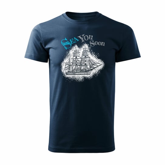 Koszulka żeglarska dla żeglarza z jachtem żaglówką męska granatowa REGULAR-L TUCANOS