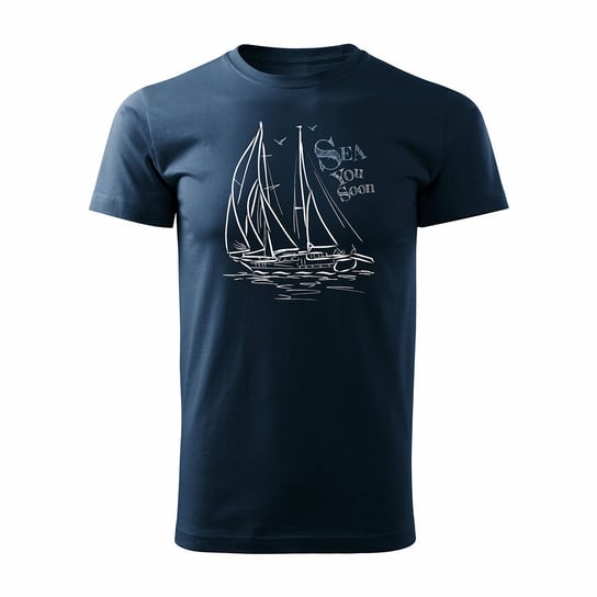 Koszulka żeglarska dla żeglarza z jachtem żaglówką męska granatowa REGULAR - XL Topslang